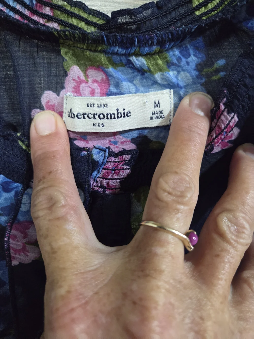 Abercrombie & Fitch Women's Medium Navy Floral Sheer Ruffle Peplum Blouse